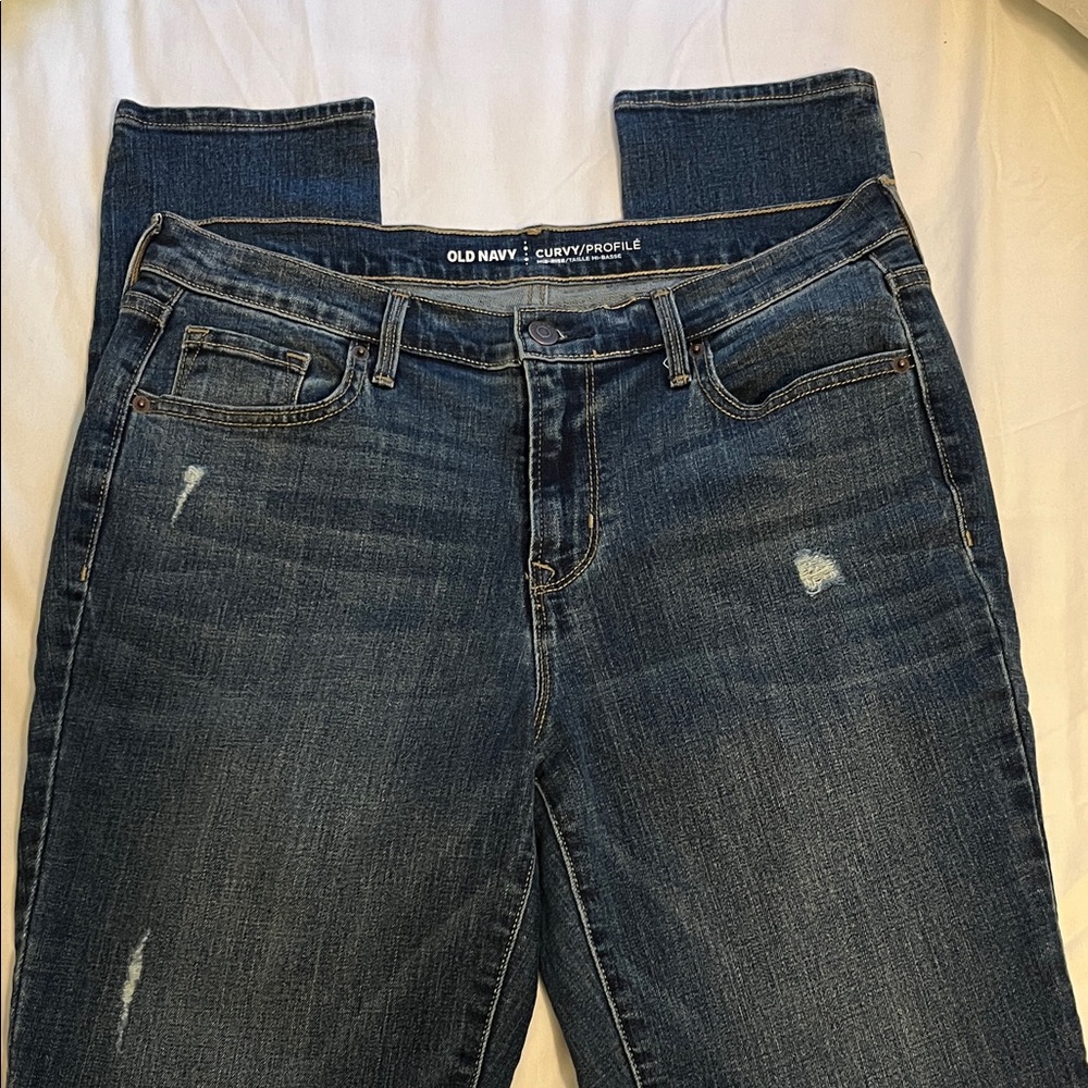 Old Navy Curvy Profile Mid Rise Distressed Jeans 10L